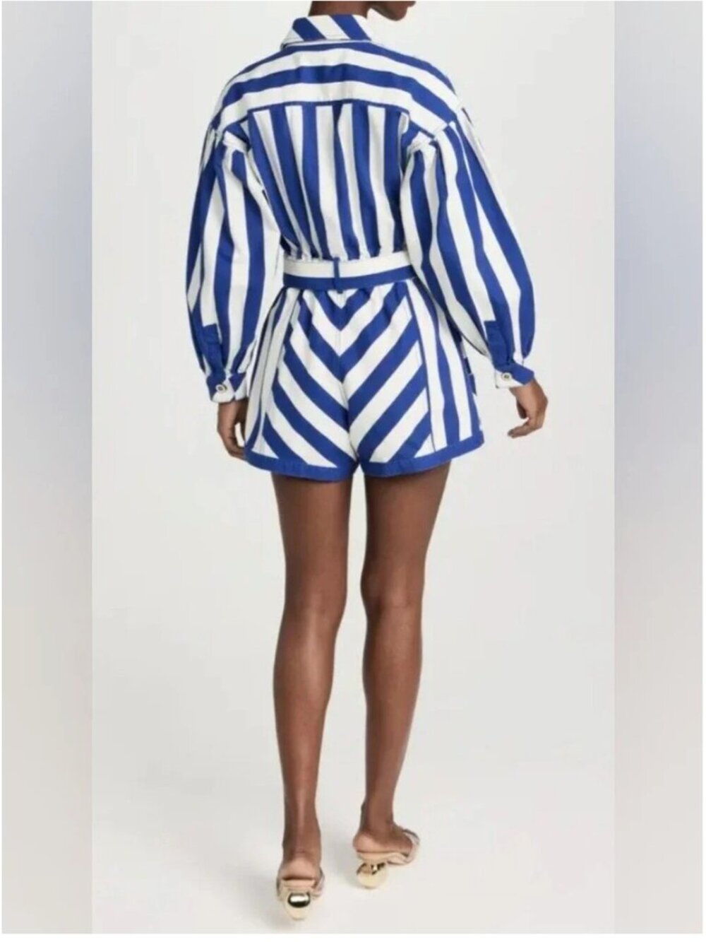 Farm Rio Cotton Blue White Striped Romper Long Sleeves size L - Picture 3 of 7
